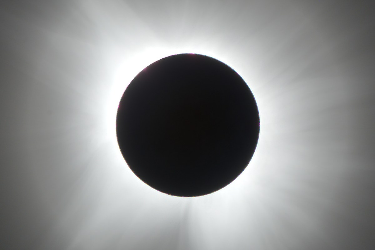 The Sun's corona during totality, merged from a real exposure bracket